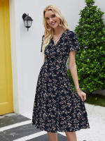 Vestido elegante de fiesta en la playa Serie A Manga corta Cuello en V Estampado floral bohemio Adecuado para mujeres - details 22