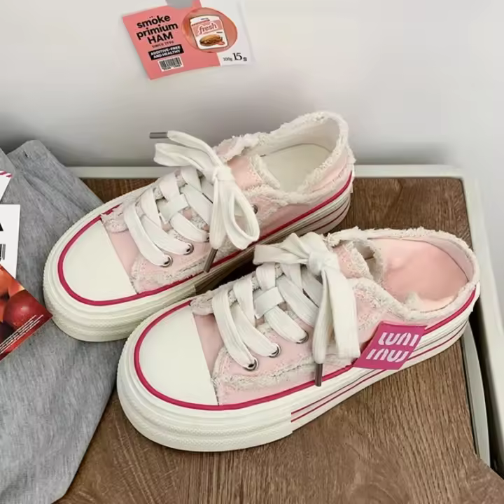 Zapatillas blancas de lona informales para mujer Altura creciente con plataforma - 1