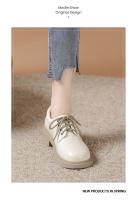 Nuevo otoño cabeza redonda de cuero suave con cordones zapatos individuales de suela plana blanco versátil británico pequeño zapatos de cuero - details 4