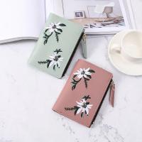 Cartera corta coreana para estudiantes, billetera de cuero PU con cremallera, flores bordadas, Mini bolso para mujer - details 12
