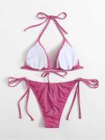 Conjunto sexy brillante, traje de baño triangular de dos piezas para mujer, bikini de verano, nuevo traje de playa, bikini push-pull - details 15