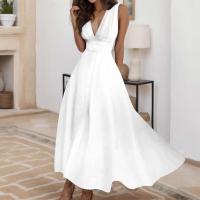 Mujeres elegantes A e sin mangas blanco Midi Casual mujer Sping verano cuello en V túnica cintura Swing vestido abrigo vestidos largos - details 9