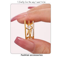 Shang Cadena Mujeres Anillo Hueco Gold Inoxidable Maple Circonita Diseño Multicapa Anillo Abierto Fashion Boda Estética Gift Judío - details 1