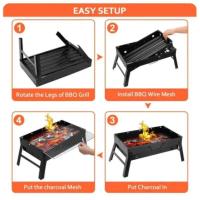 1 Uds. Parrilla de barbacoa portátil plegable, kits de herramientas pequeñas de acero inoxidable para cocinar al aire libre, Camping, Picnics, playa - details 1