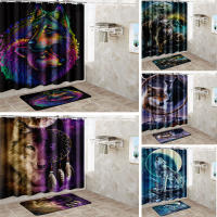 Cortina de Ducha Impermeable con Estampado de Lobo Alfombra de Piso Suave Antideslizante - details 2