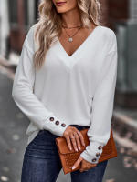 Camiseta holgada de manga larga con cuello en V para mujer, Tops blancos informales, jersey de oficina, otoño e invierno, nuevo - details 1