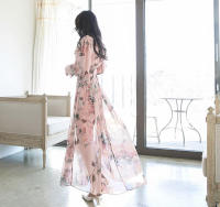 BGTEEVER-vestido de gasa con estampado Floral para mujer, traje elegante de manga larga con cuello de lazo, cintura ajustada, primavera y otoño - details 9