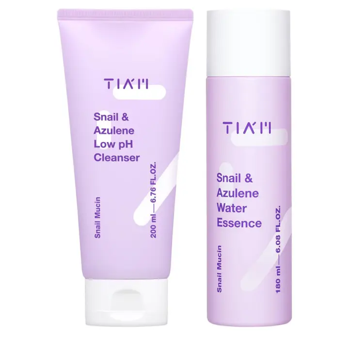 TIAM Calming Duo: limpiador de bajo pH con esencia de agua de caracol y azuleno para todo tipo de piel, piel sensible, limpieza central, - 1