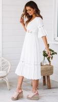 BUNO-Vestido elegante de lujo para mujer, moda blanca con escote en V profundo, encaje empalmado, vestido cómodo y fresco de verano, trajes de fiesta de boda - details 6