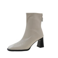 Nuevas botas de mujer invierno estilo europeo y americano cabeza cuadrada cremallera trasera botas cortas de mujer tacón grueso botas de tacón medio botas Martin de mujer 2025 - details 4