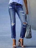 Pantalones vaqueros ajustados recortados con dobladillo crudo rasgados, pantalones ajustados de cintura alta, ropa de mezclilla para mujer - details 10