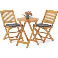 Set de Bistró con 3 Piezas Plegables, Mesa y Sillas Terraza de Madera de Acacia con 2 Cojines Acolchados Extraíbles, Muebles de Exterior para Patio Jardín Veranda Balcón (Rojo) - details 18