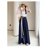 Pantalones de Pierna Ancha de Tencel Encaje Alto Cintura, Ajuste Suelto, Estilo de Verano, Mangas Largas - details 25
