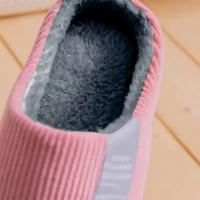 Zapatillas de casa de piel para hombre y mujer, zapatos de algodón, toboganes mullidos, pantuflas de felpa cálidas para parejas - details 10