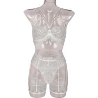 Lencería erótica, ropa interior sexy de encaje hueco, conjuntos exóticos transparentes, conjunto sensual de sujetador con aros y bragas con ligas - details 11