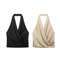OUWU- top halter de satén a la moda para mujer, top elegante versátil plisado lateral sin espalda para mujer 2025 - details 1