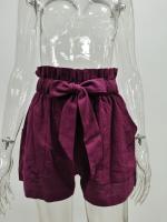 Pantalones Cortos de Verano para Mujer Algodón Transpirable, Cintura Elástica con Bolsillo, Color Sólido, Estilo Casual - details 1
