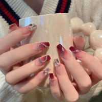 Juego De 24 Piezas De Uñas Postizas Con Presión En Vino Tinto Gradient Full Cover Uñas Postizas De Acrílico Removibles Para Arte De Uñas - details 0