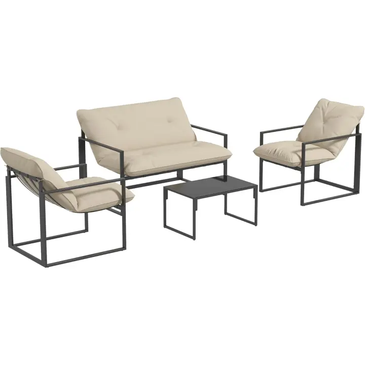 Jardín de Mesh Negro Poliéster Conjunto de Mobiliario Exterior para 4 Personas - 1