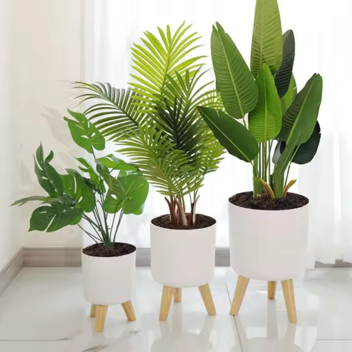 Sistema automático de riego y drenaje de plantas con patas de madera, ETA circular para pies, hierbas, bonsái de guardería, moderno - 1