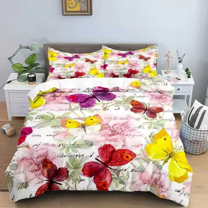 Juego de Ropa de Cama de Mariposa Flor Tamaño Twin Queen Funda de Edredón, Funda de Almohada - 1