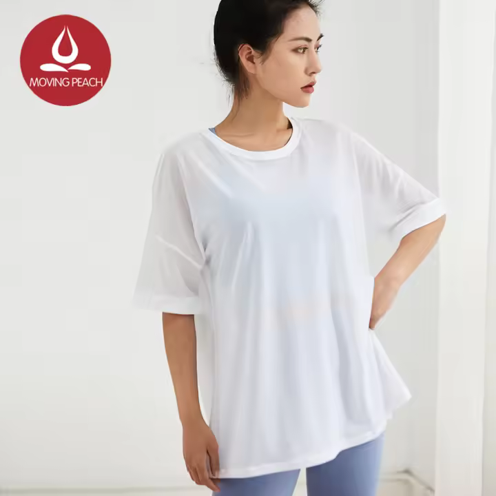 Camiseta deportiva de Yoga para mujer, camiseta transpirable de manga corta, Moving Peach, ATF - 1