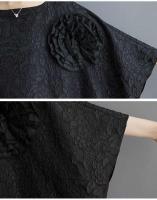 EAM mujeres negro tamaño grande encaje empalmado 3D wer vestido nuevo cuello redondo manga tres cuartos moda Primavera otoño 2025 31A0706 - details 11