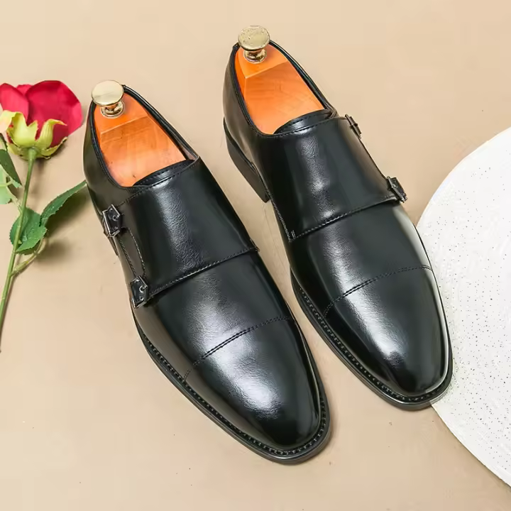 Zapatos de monje con doble hebilla para hombre, calzado de vestir, color marrón y negro, novedad - 1