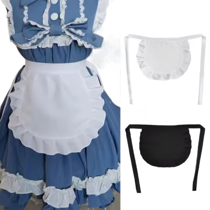 Delantal de cintura estilo camarera, disfraz de Cosplay blanco y negro, delantales de cocina, medio delantal bonito de poliéster, 1ud. - 1