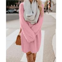 Vestido de felpa holgado de manga larga con cuello redondo y largo medio para mujer, otoño e invierno 2024 - details 2