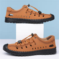 Sandalias para hombre, novedad de verano 2025, zapatos casuales de cuero hueco para hombre, zapatos antideslizantes con agujeros para conducir, sandalias de cuero de fondo suave para hombre - details 13