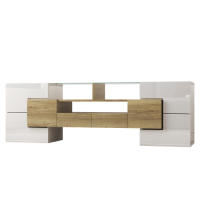 Mueble TV Elegante Tablero Bajo de Alta Brillo Blanco Diseño Moderno Superficie de Vidrio Luces LED - details 6