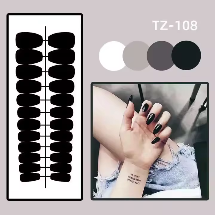 24 piezas de uñas postizas simples con punta cuadrada y pegamento de gelatina, degradado rosa y blanco, publicadas por French Fake Nail Publishing - 1