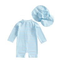 Traje de baño protector para niños y niñas de 0 a 3T Conjunto de 2 uds., estampado a rayas, manga larga y cuello redondo - details 8