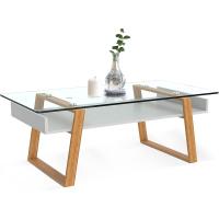 Mesita de Centro Rectangular, de Vidrio y Madera con Bandeja para Revistas, Mesa de Centro Baja para Salón y Oficina - details 0
