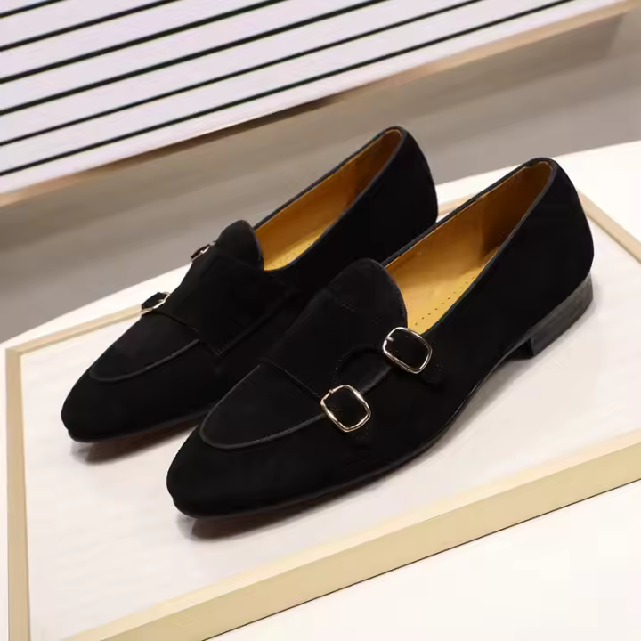Zapatos de hombre de alta gama de terciopelo de vaca de cuero esmerilado con doble hebilla - 1
