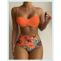 Conjunto de bikini bandeau liso, estampado tropical sexy, traje de baño mejorado para mujer, traje de baño de cintura alta con encaje en la espalda, ropa de playa - details 22