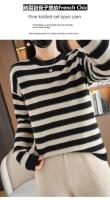 Jersey de Primavera para Mujer Suéter a Rayas de Dos Colores Suéter de Manga Larga con Cuello Redondo Nuevo Jersey de Algodón 100% - details 2