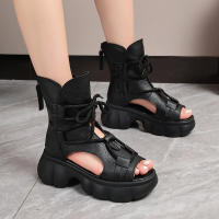 Botas retro de cuero de vaca para mujer 2025 verano Sandalias romanas con suela gruesa y con agujeros - details 12