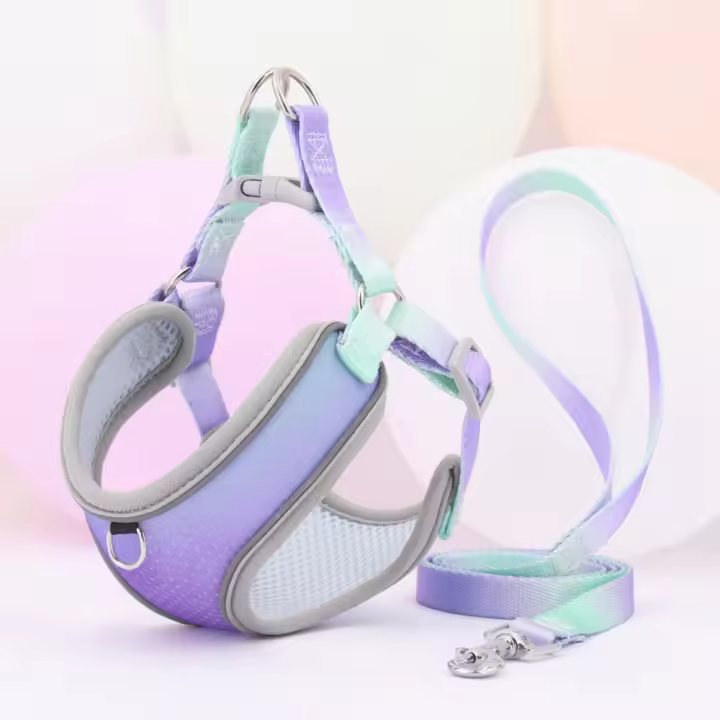 Chaleco con arnés para perro de Color degradado, transpirable con correa reflectante, correa para perro en el pecho y en la espalda, correa ajustable Universal para caminar para perros - 1