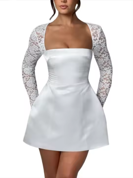 Vestido corto de manga larga para mujer, vestido elegante y elegante de corte A para fiesta, nuevo en ventas - 1