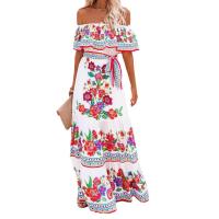 Vestido Largo para Mujer Verano 2025 Escote Palabra de Honor con Estampado de Flores Rojas - details 29