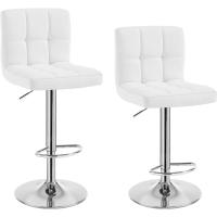 Taburetes de cocina regulables en altura con respaldo, sillas altas tapizadas en blanco. - details 0