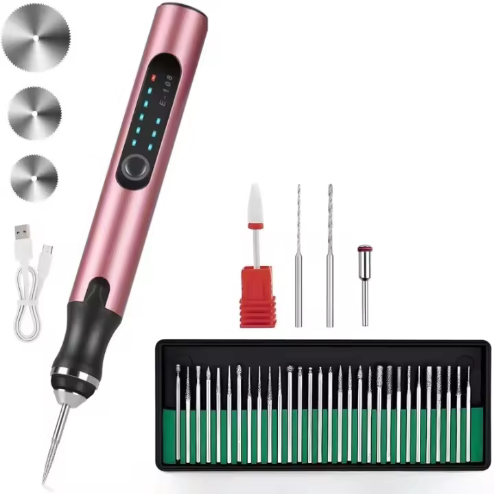 Pluma de Grabado Eléctrica Portátil Carga USB Grabado sin Cable 37 Piezas Plata - 1