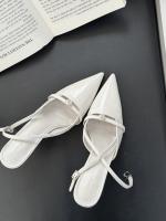 Sandalias de Cabeza de Bolso Fino Punta de Zapato Vacío de Perlas de Charol Plateado de Tacón Alto - details 16