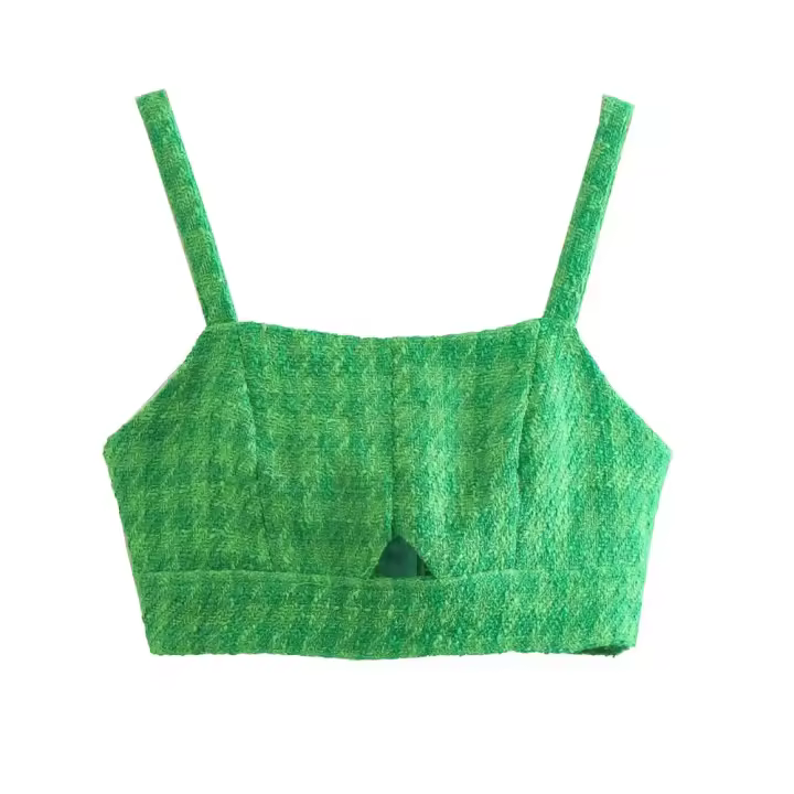 PB & ZA 2025 temperamento versátil pantalón corto casual patrón hueco suspender top novedad de verano ropa de mujer - 1