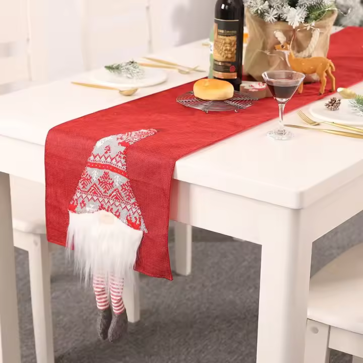 Camino de mesa de Rudolf de Navidad de dibujos animados, mantel Rectangular de tela Rudolf, decoración navideña roja y gris, decoración de fiesta en casa - 1