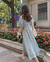 Vestido corpiño con mangas florales frescas para mujer, vestido largo romántico de estilo francés con temperamento suave, tejido de poliéster estampado - details 9