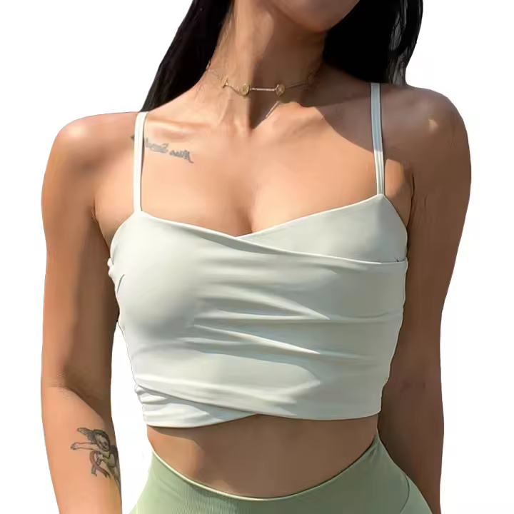 Sujetador deportivo de color melocotón móvil, tirantes finos, almohadillas extraíbles, Top de Yoga, CBT - 1