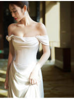 Elegante Vestido de Novia de Sátin Blanco Ajuste Delgado, Cola de Pescado, Temperamento de Lujo Ligero Moda de Mujer - details 9